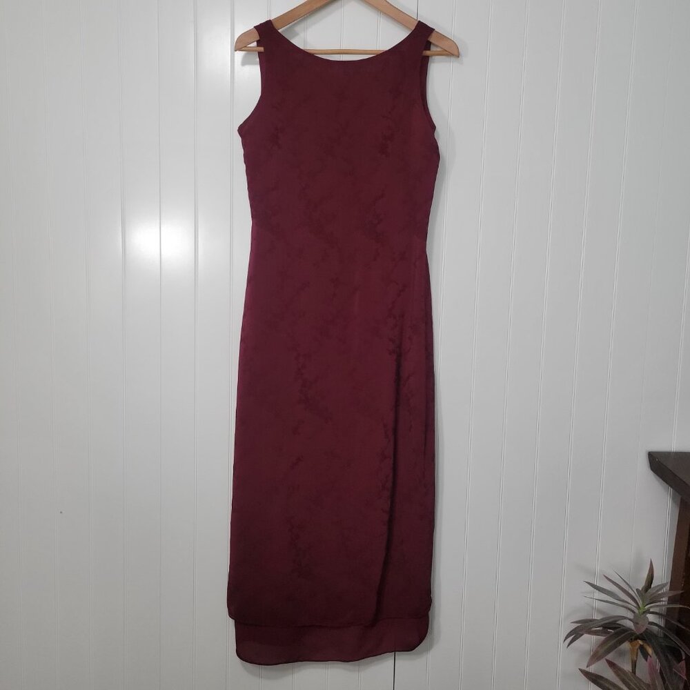 Vtg Ann Taylor Y2k Whimsigoth Floral Embroidered Sheer Maroon Sheath MaxiDress 8 - Picture 9 of 16